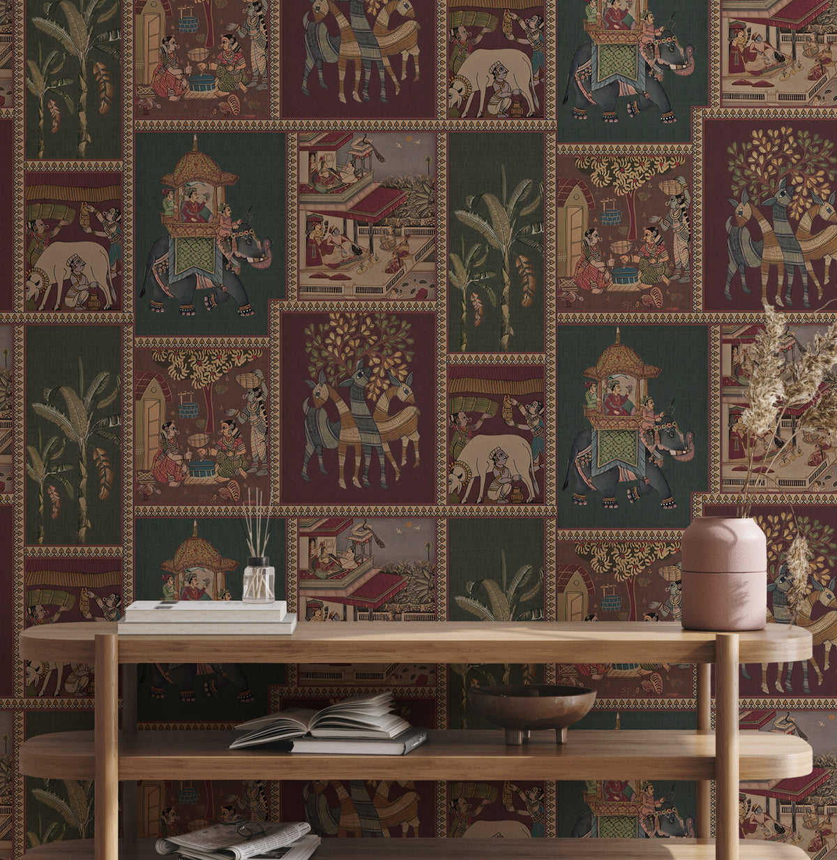 Indian Panel Wallpaper : Jewel Tone Miniature Tile Wall Mural - View 5