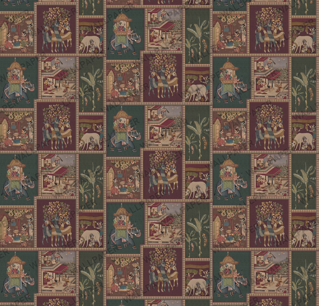 Indian Panel Wallpaper : Jewel Tone Miniature Tile Wall Mural - View 2