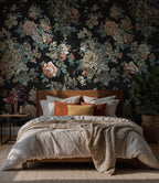 Black Vintage Floral Wallpaper : Dark Rose and Peony Wall Mural - View 5