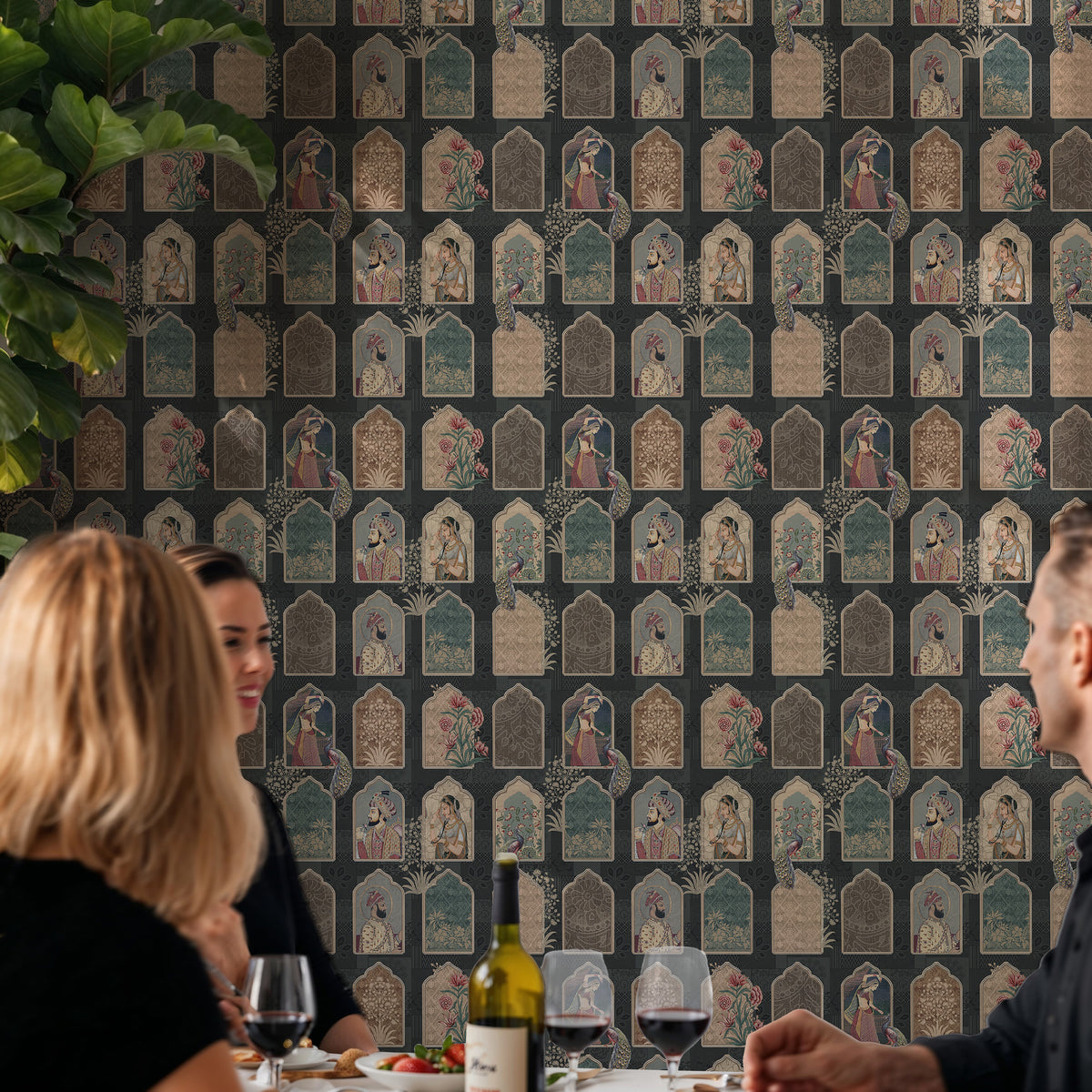 Indian Miniature Tile Wallpaper : Vintage Portrait Panel Wall Mural - View 5