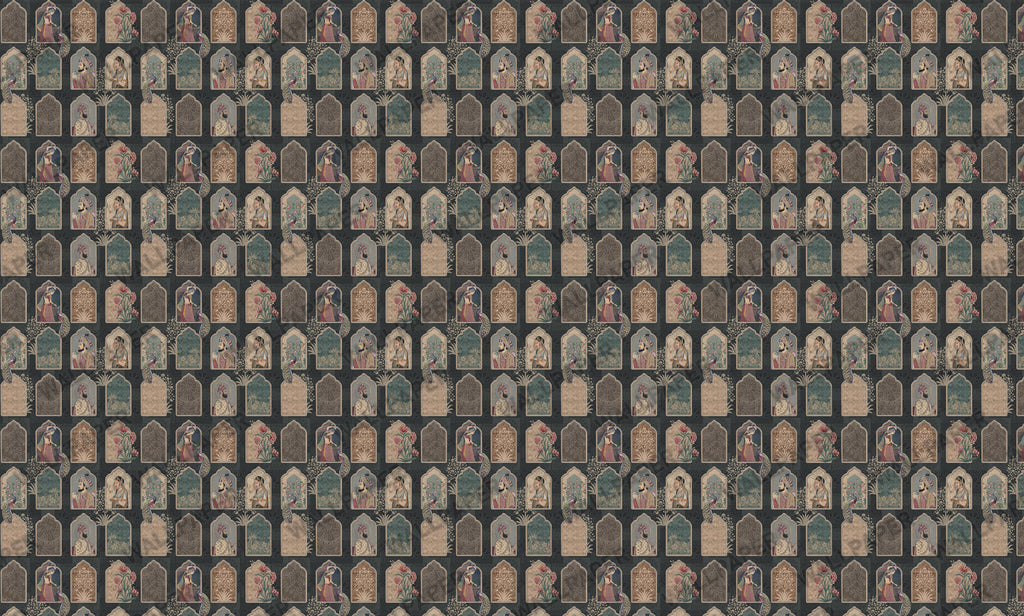 Indian Miniature Tile Wallpaper : Vintage Portrait Panel Wall Mural - View 2