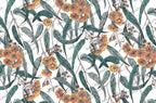 Teal Eucalyptus and Amber Blossom Wallpaper : Grey Botanical Mural - View 2