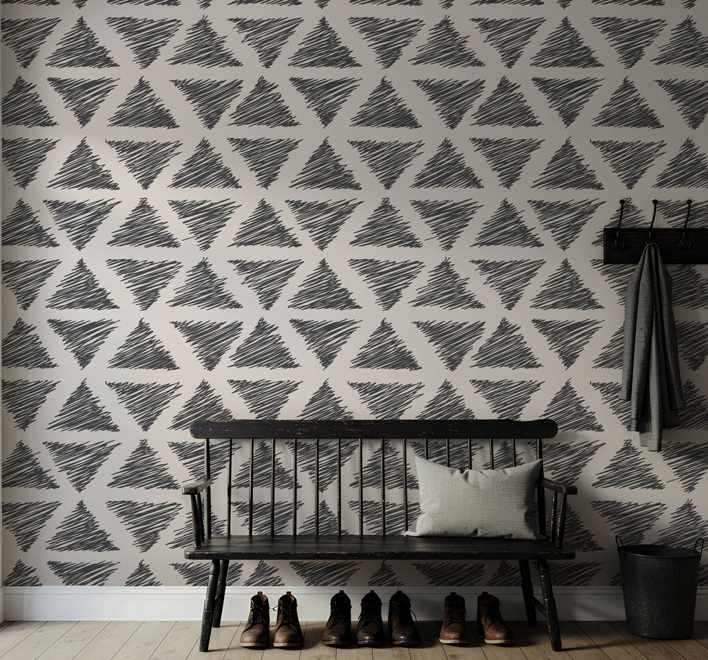 Sketched Triangle Wallpaper : Hand Drawn Geometric Wall Mural - View 5