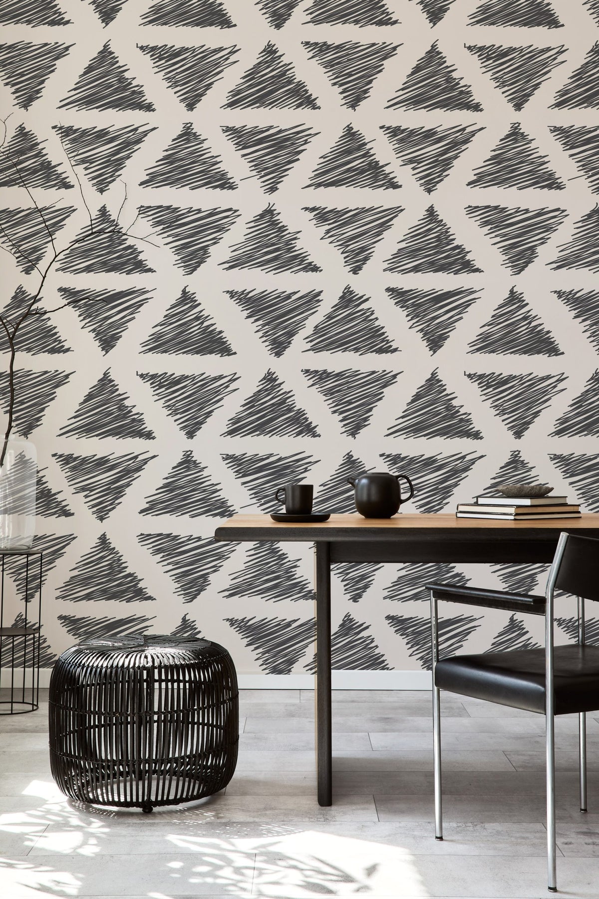 Sketched Triangle Wallpaper : Hand Drawn Geometric Wall Mural - View 3
