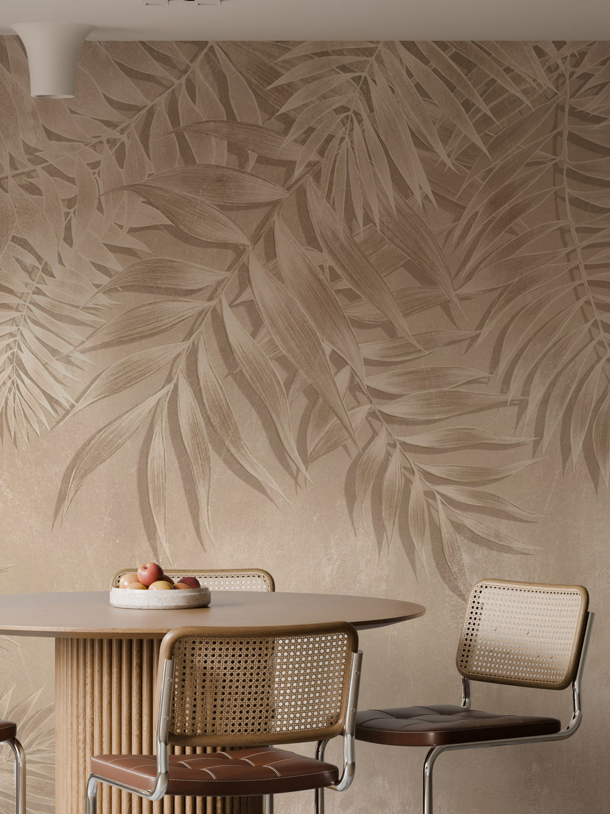 Beige Palm Shadow Wallpaper : 3D Relief Leaf Wall Mural - View 3