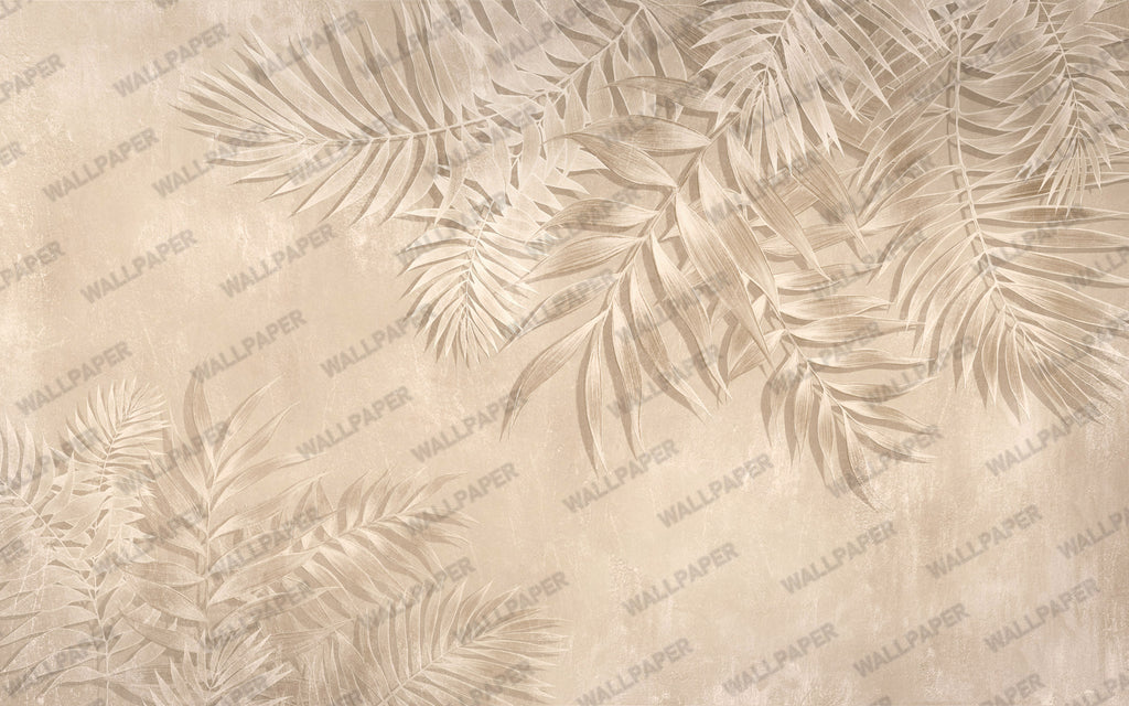 Beige Palm Shadow Wallpaper : 3D Relief Leaf Wall Mural - View 2