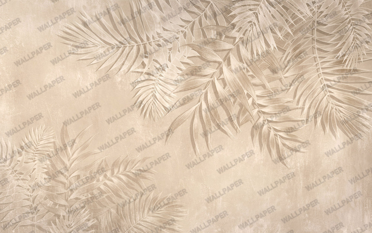 Beige Palm Shadow Wallpaper : 3D Relief Leaf Wall Mural - View 2