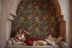 Navy Folk Floral Wallpaper : Vintage Arts and Crafts Wall Mural - View 2