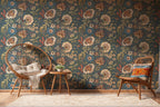 Navy Folk Floral Wallpaper : Vintage Arts and Crafts Wall Mural - View 4
