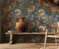Navy Folk Floral Wallpaper : Vintage Arts and Crafts Wall Mural