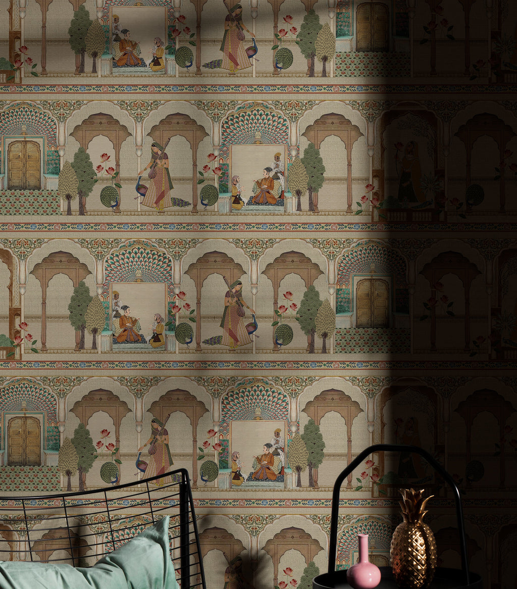 Indian Arch Wallpaper : Peacock Palace Architecture Mural - View 2