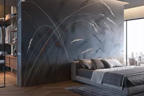 Slate Grass Wallpaper : Dark Grey Wild Grass Stem Mural