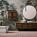 Misty Savanna Wallpaper : Green Tropical Lakeside Mural