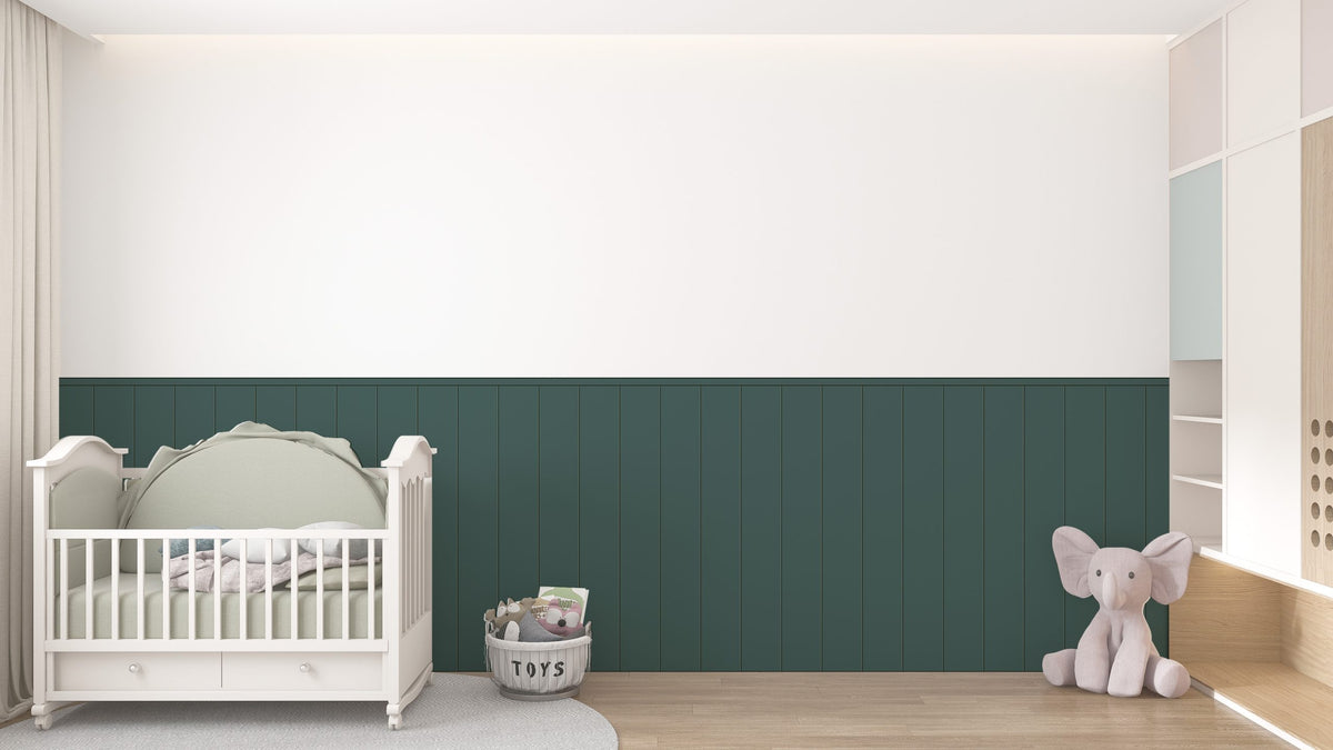 Half Wall Wainscot Wallpaper : Teal Panel and White Mural - View 4