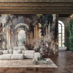 Faded Arcade Wallpaper : Distressed Classical Colonnade Mural