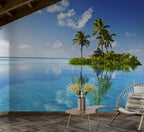 Tropical Island Lagoon Wallpaper : Palm Tree Ocean Mural - View 3