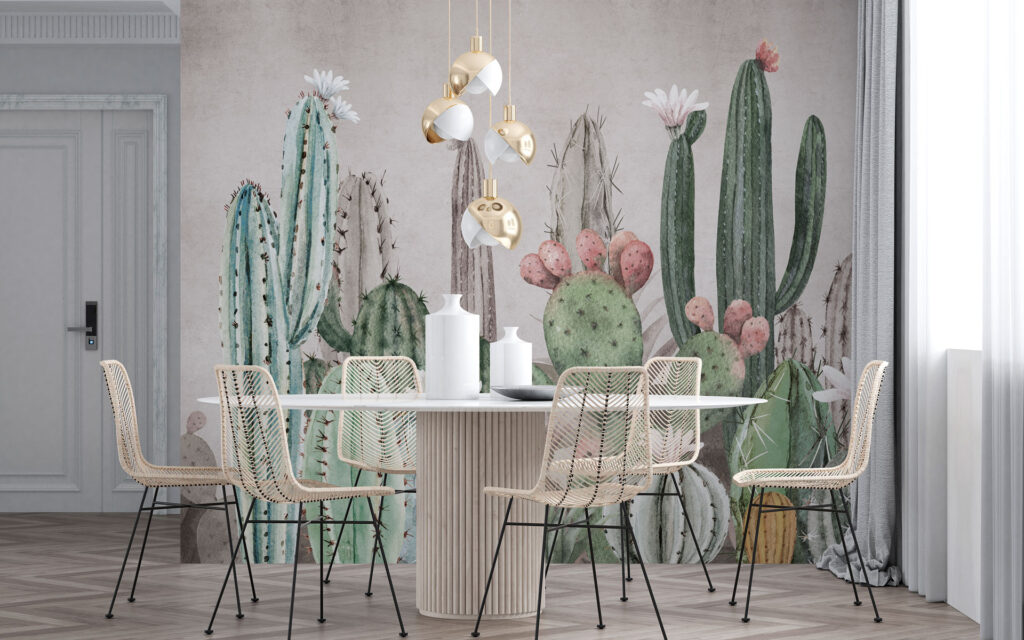 Cactus Garden Wallpaper : Watercolor Succulent Mural