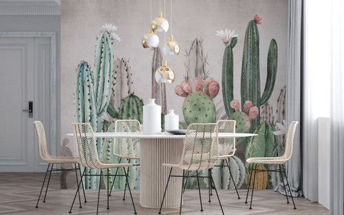 Cactus Garden Wallpaper : Watercolor Succulent Mural