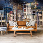 Night City Skyline Wallpaper : Lit Building Collage Mural - View 5