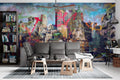 Graffiti City Wallpaper : Colorful Urban Skyline Mural