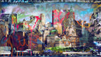 Graffiti City Wallpaper : Colorful Urban Skyline Mural - flat design