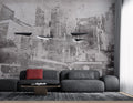 Distressed City Wallpaper : Grey Grunge Skyline Mural