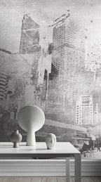 Distressed City Wallpaper : Grey Grunge Skyline Mural - View 4