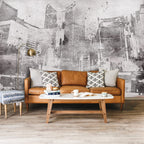 Distressed City Wallpaper : Grey Grunge Skyline Mural - View 5