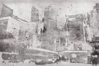 Distressed City Wallpaper : Grey Grunge Skyline Mural - flat design