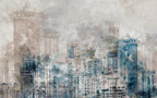 Watercolor City Wallpaper : Blue Grey Skyline Mural - flat design
