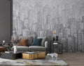 Pencil Sketch Skyline Wallpaper : Grey Skyscrapers Mural