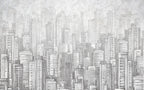 Pencil Sketch Skyline Wallpaper : Grey Skyscrapers Mural - flat design
