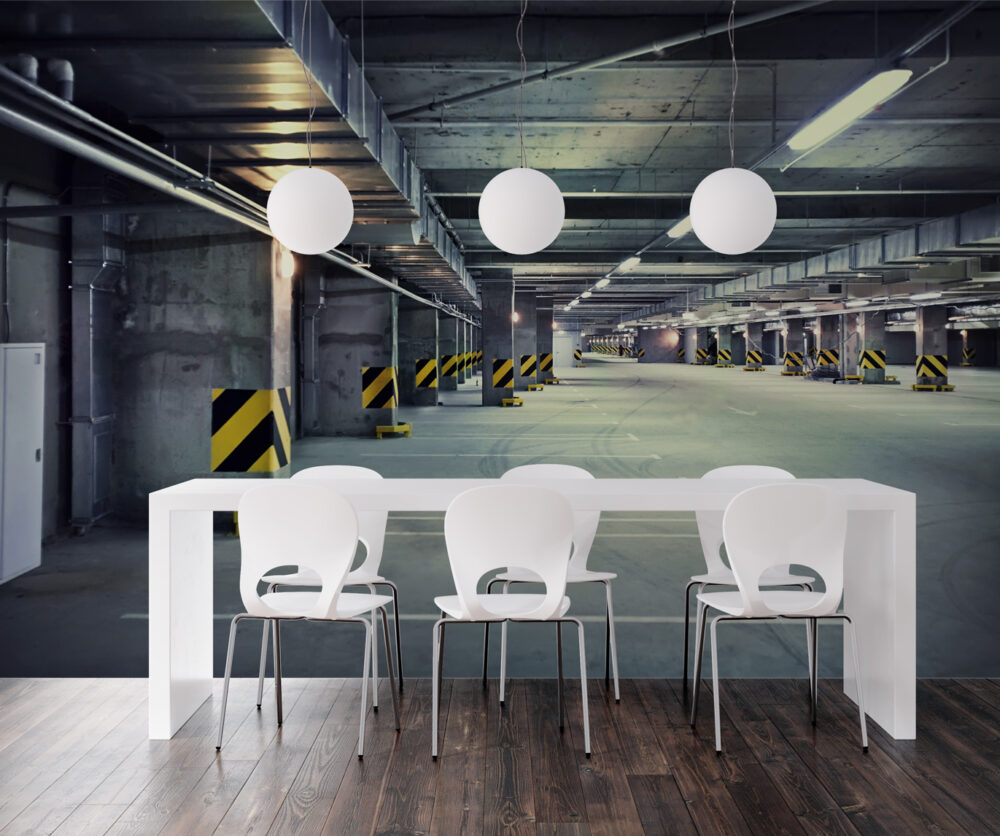 Underground Parking Wallpaper : 3D Garage Perspective Mural - View 3