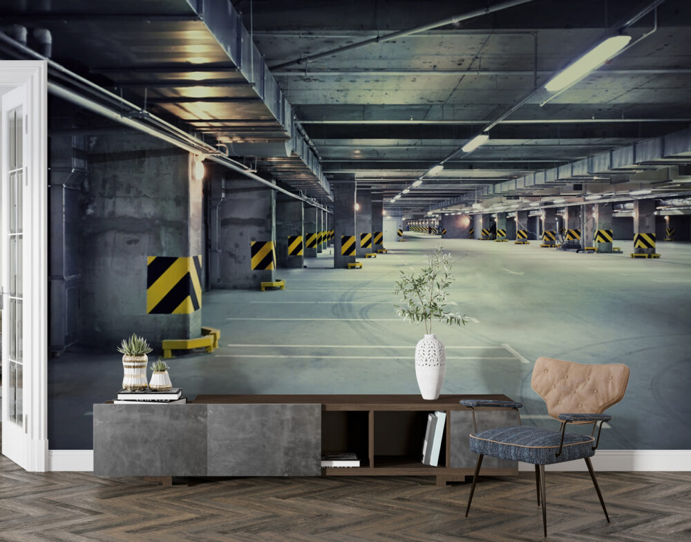 Underground Parking Wallpaper : 3D Garage Perspective Mural