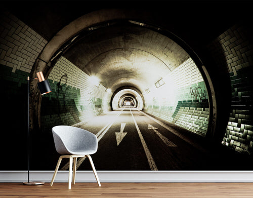 Tiled Tunnel Wallpaper : 3D Road Tunnel Perspective Mural