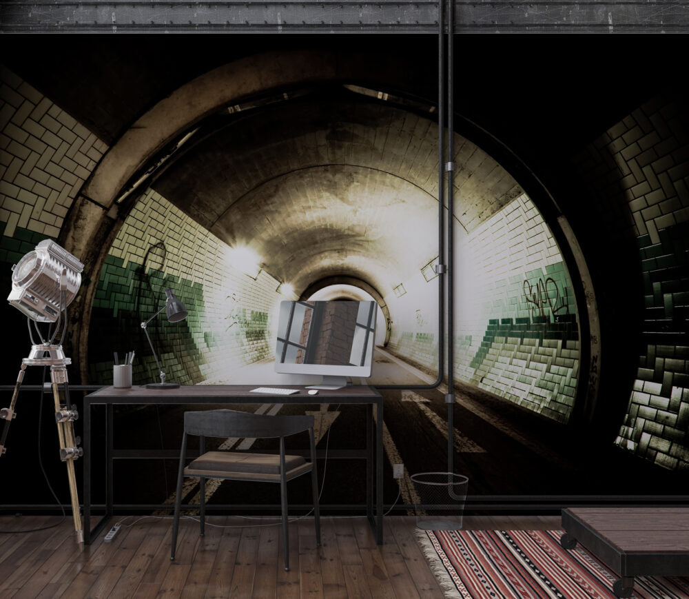 Tiled Tunnel Wallpaper : 3D Road Tunnel Perspective Mural - View 4