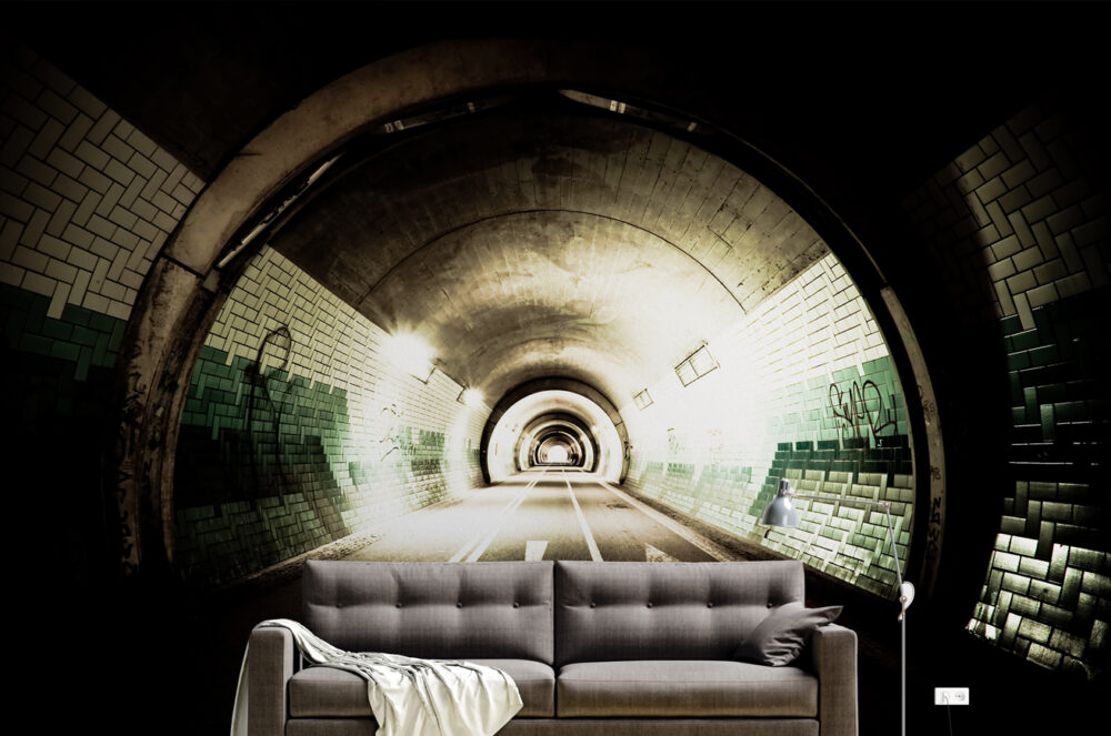 Tiled Tunnel Wallpaper : 3D Road Tunnel Perspective Mural - View 3
