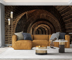 Brick Archway Tunnel Wallpaper : 3D Vaulted Cellar Mural