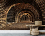 Brick Archway Tunnel Wallpaper : 3D Vaulted Cellar Mural - View 5