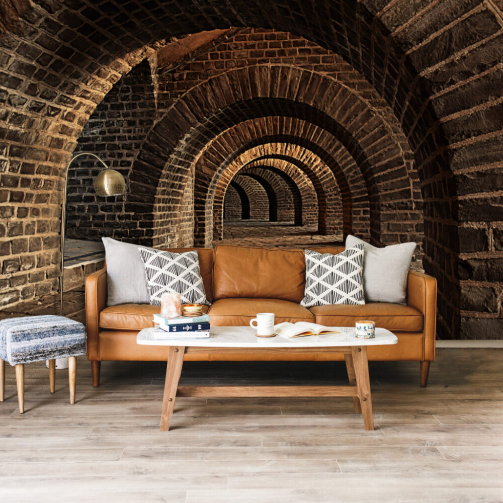 Brick Archway Tunnel Wallpaper : 3D Vaulted Cellar Mural - View 4