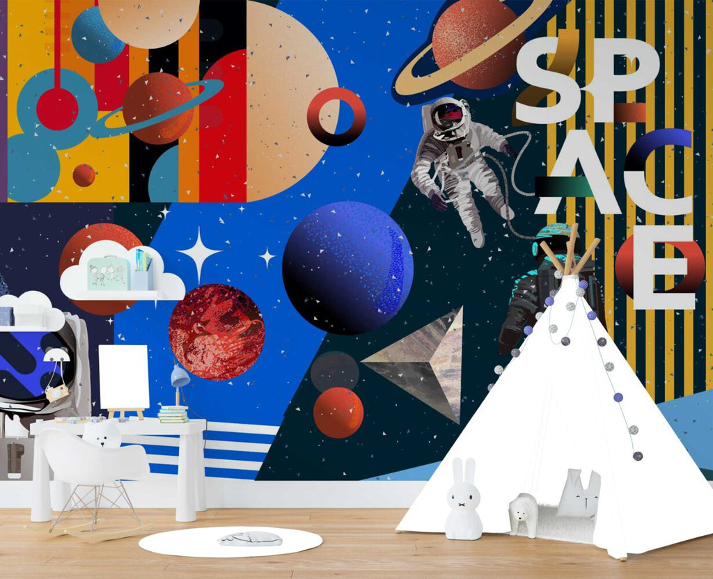 Astronaut Planets Wallpaper : Bold Space Adventure Mural - View 3