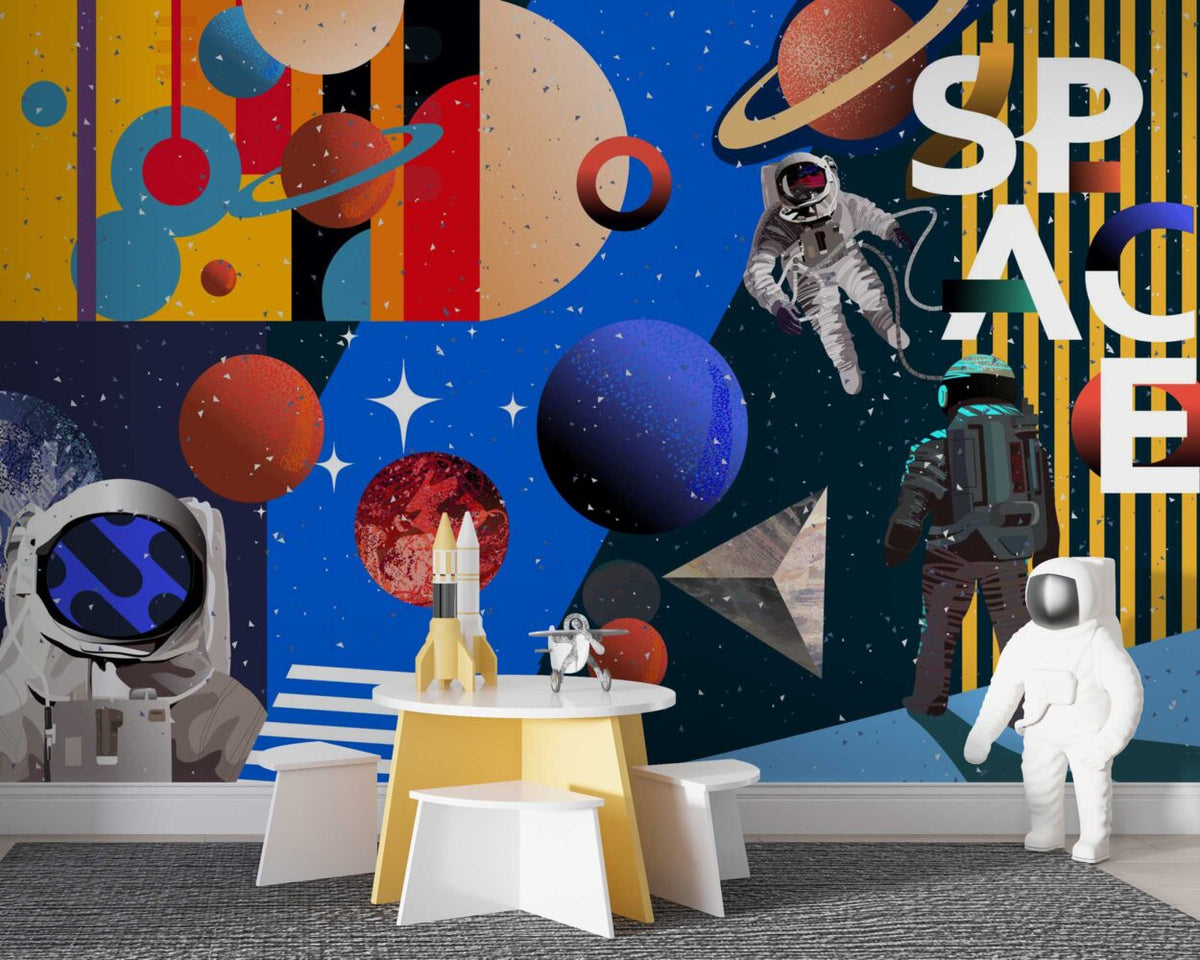 Astronaut Planets Wallpaper : Bold Space Adventure Mural