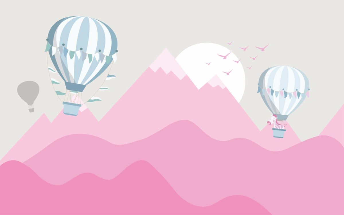 Pink Mountains Wallpaper : Hot Air Balloon Kids Mural - View 2