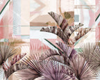 Burgundy Palm Wallpaper : Pink Geometric Tropical Mural - View 2