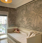 Green Toile Palm Wallpaper : Sketched Tropical Forest Mural