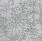 Green Toile Palm Wallpaper : Sketched Tropical Forest Mural - View 2