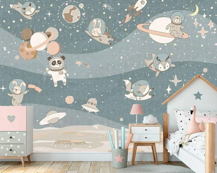 Astronaut Animals Wallpaper : Space Fox and Panda Kids Mural - View 3