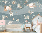 Astronaut Animals Wallpaper : Space Fox and Panda Kids Mural - View 3