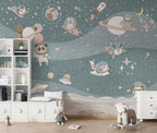 Astronaut Animals Wallpaper : Space Fox and Panda Kids Mural - View 2