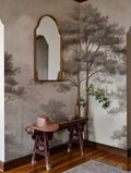Sepia Pine Forest Wallpaper : Misty Sketched Trees Mural